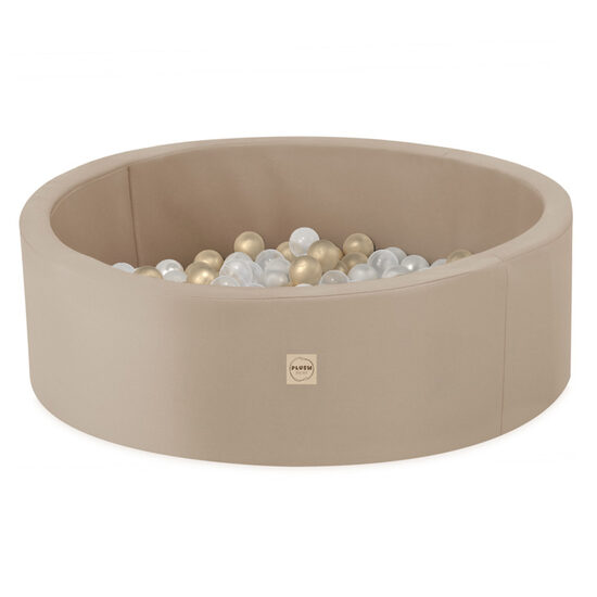 Pre-order for 05.03.2026 - PLUSH NEST Dry pool, round, outdoor, beige, waterproof, 90x30 cm, 200 balls: pearl, transparent, gold